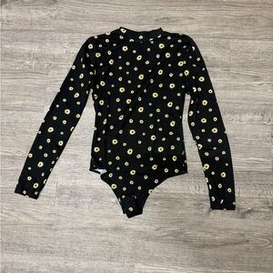 Sunflower Print Black Bodysuit
